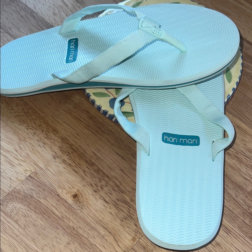 Mint Aqua Flip Flop Sandals with Fabric Straps - Picture 2 of 6